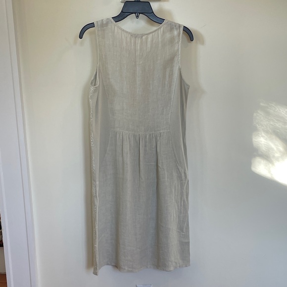 Terzo Millennio Linen Dress S Beige Embroidered Floral Shift Sleeveless Italy - Picture 5 of 11